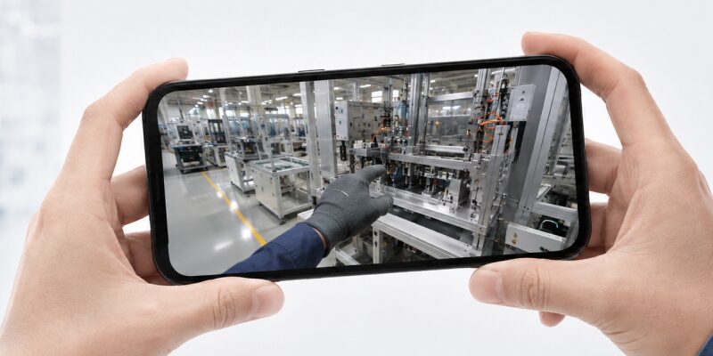 現場映像を表示するスマートフォン