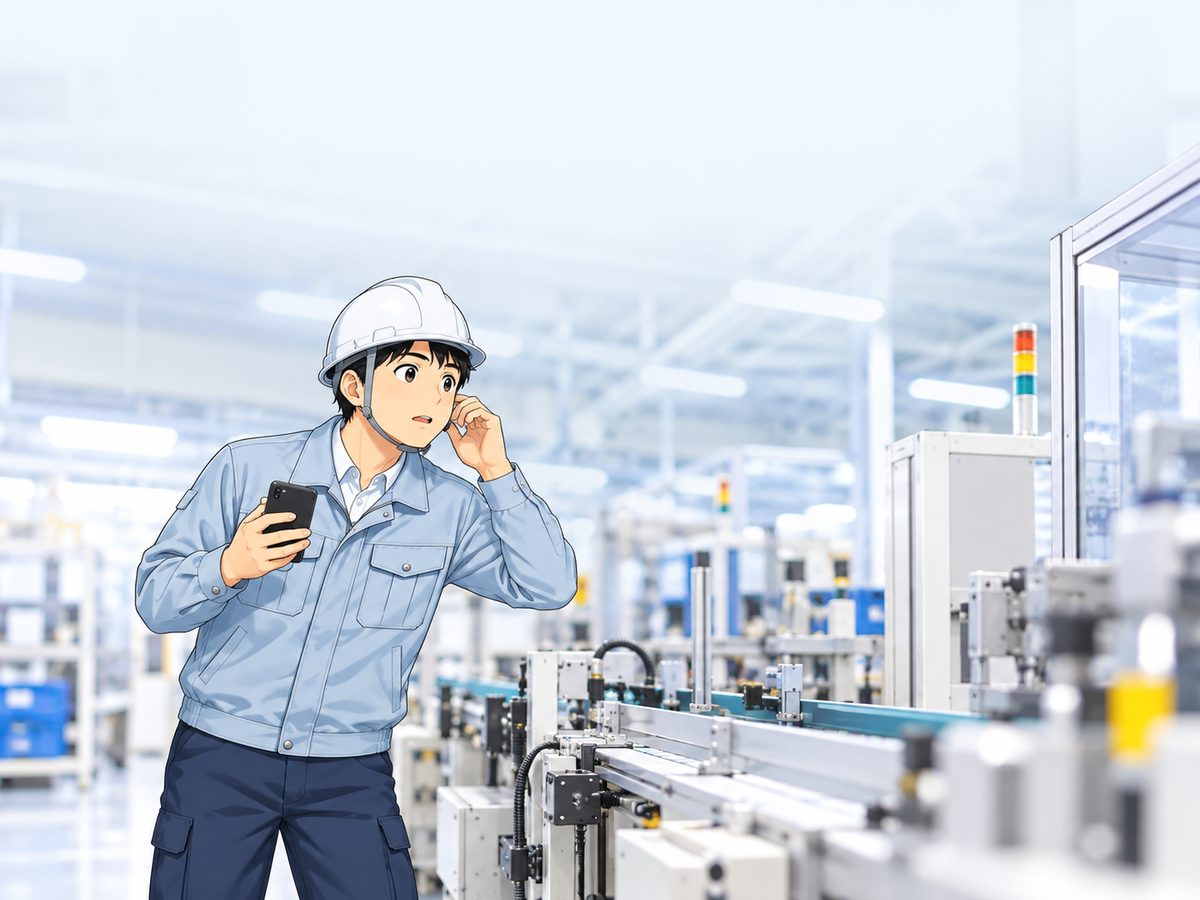 製造ラインで作業員が機械の異音に気づく
